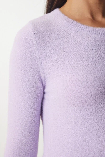 Ayol Lila Soqolli Asosiy Trikotajli Kozok MX00116-Lila - 5