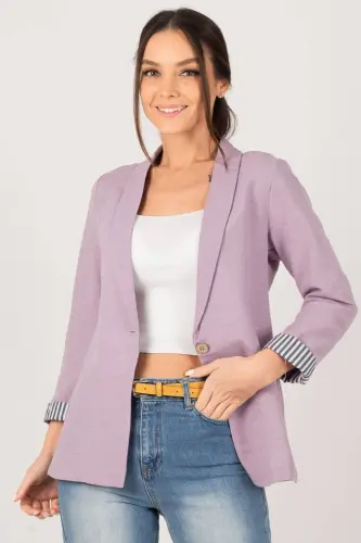 Ayol Lila yengi ichi chiziqli bitta tugmali kurtka ARM-22K001122-Lila - 3