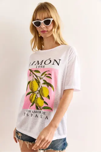 Ayol limon oq bosma flamli futbolka TSH-190009 - 4