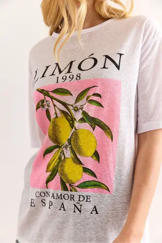 Ayol limon oq bosma flamli futbolka TSH-190009 - 7