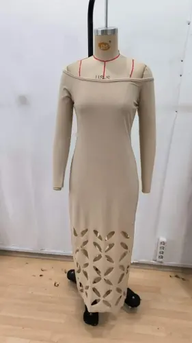 Ayol Madonna Yoqali Uzun Qisma Lazer gul Kesimi Tafsilotli Uzun Import Krep Libos - 4