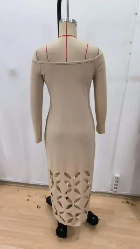 Ayol Madonna Yoqali Uzun Qisma Lazer gul Kesimi Tafsilotli Uzun Import Krep Libos - 5