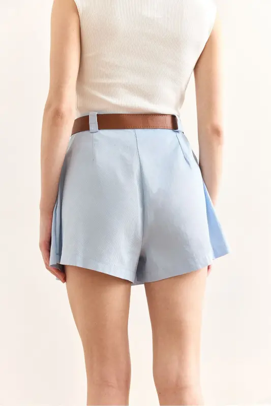 Ayol Moviy Kamarli Gabardin Shortli Yubka ETK-190003 - 2