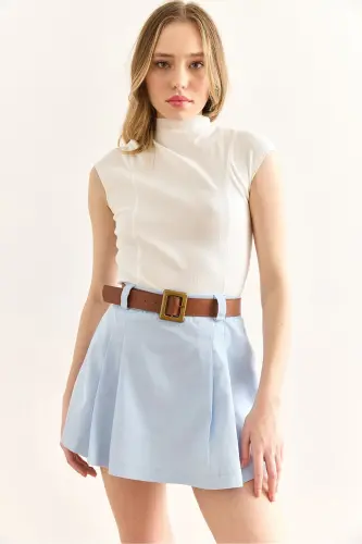 Ayol Moviy Kamarli Gabardin Shortli Yubka ETK-190003 - 4