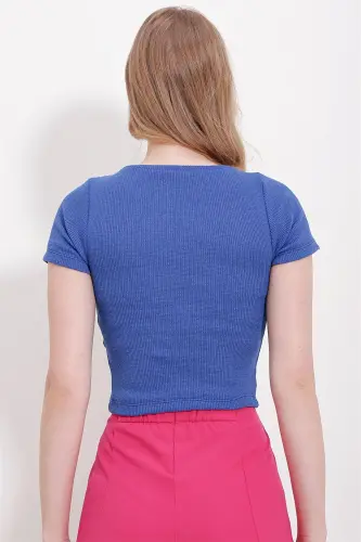 Ayol Moviy Velosiped Yoqasi Crop To'quv Bluz ALC-X11549-MAVI - 5
