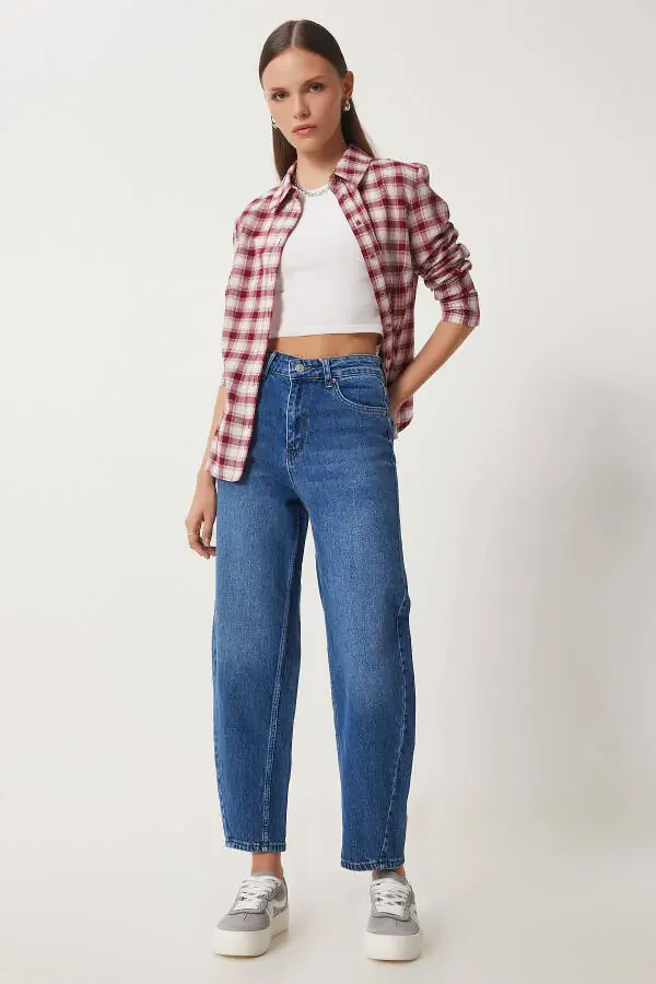 Ayol Moviy Yüksek Bel Baggy Jean UT00022-Moviy - 2