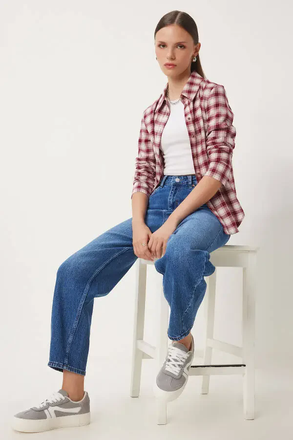 Ayol Moviy Yüksek Bel Baggy Jean UT00022-Moviy - 4