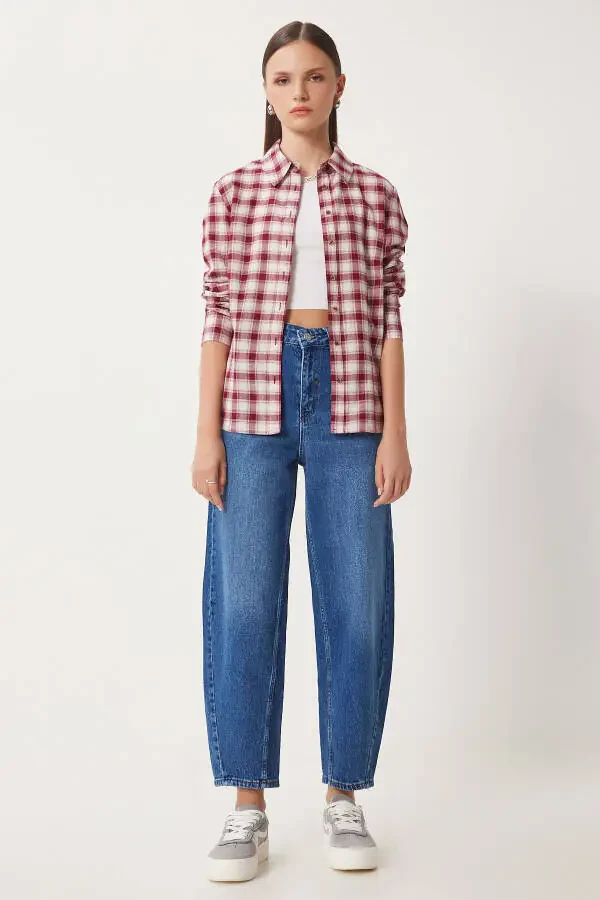 Ayol Moviy Yüksek Bel Baggy Jean UT00022-Moviy - 5