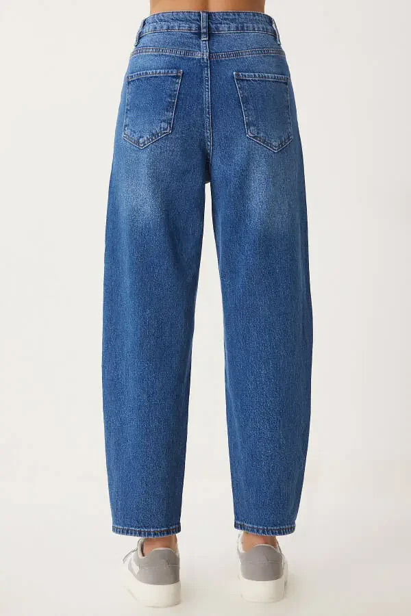 Ayol Moviy Yüksek Bel Baggy Jean UT00022-Moviy - 8