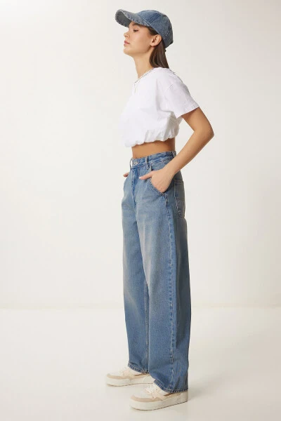 Ayol Moviy Yuvilgan Baggy Jean OK00064-Moviy - HAPPINESS İSTANBUL