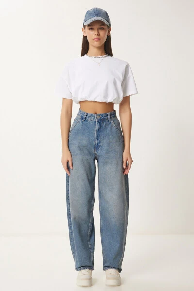 Ayol Moviy Yuvilgan Baggy Jean OK00064-Moviy - HAPPINESS İSTANBUL (1)