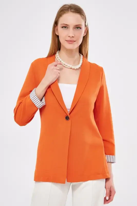 Ayol Och Turunch Qo'l Ichki Chiziqli Yagona Tugmali Kurtka ARM-22K001122-Och Turunch - 2