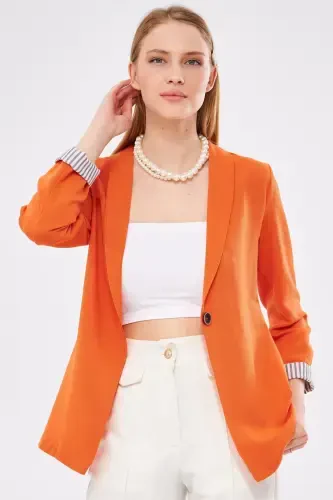 Ayol Och Turunch Qo'l Ichki Chiziqli Yagona Tugmali Kurtka ARM-22K001122-Och Turunch - 3