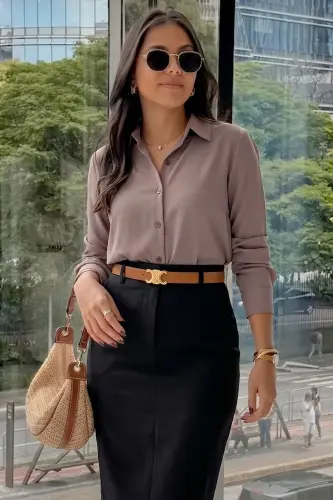 Ayol Ochiq Vizun Uzun Yengli Tek Ko'ylak ARM-18Y001176 - Ochiq Vizun 