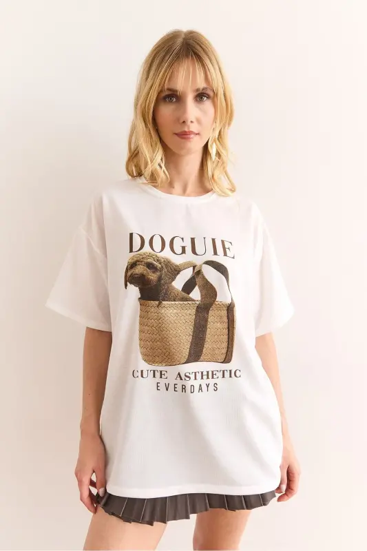 Ayol Oq Doguie Bosma 2 Ip Bo'sh Fit Futbolka - 4