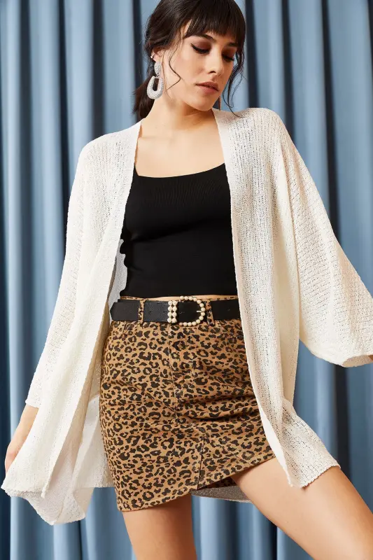 Ayol Oq Ko'rshapalak Bahor Cardigan HRK-19000057-BEYAZ - 1