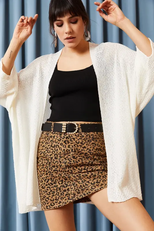 Ayol Oq Ko'rshapalak Bahor Cardigan HRK-19000057-BEYAZ - 4