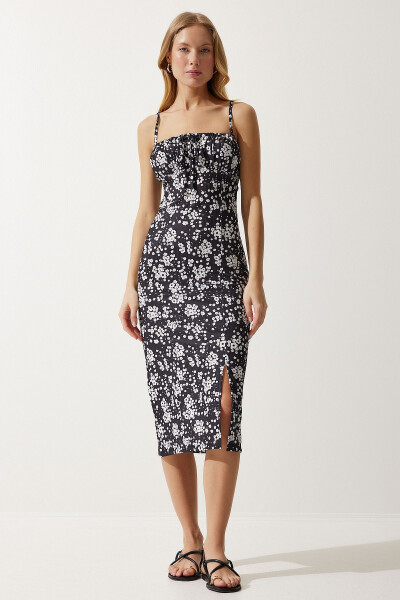 Ayol Oq Qora Gullik Yengil Yozgi Triko Ko'ylak - 3