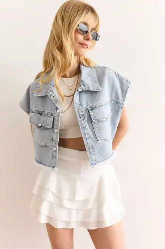 Ayol oq shortli mini burmali yubka ETK-19000317 - 1