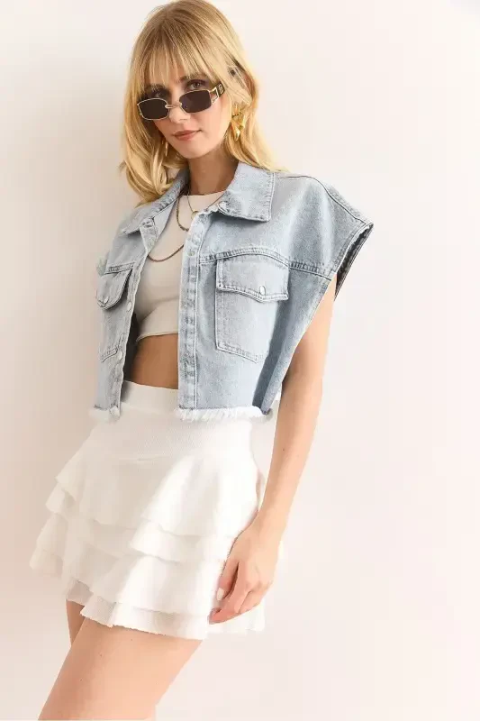 Ayol oq shortli mini burmali yubka ETK-19000317 - 3