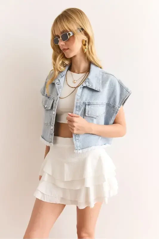 Ayol oq shortli mini burmali yubka ETK-19000317 - 4