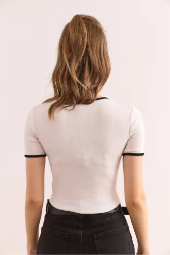 Ayol Oq Yurak Kashtali Crop Cho'ziluvchan Paxta Bluzasi BLZ - 2