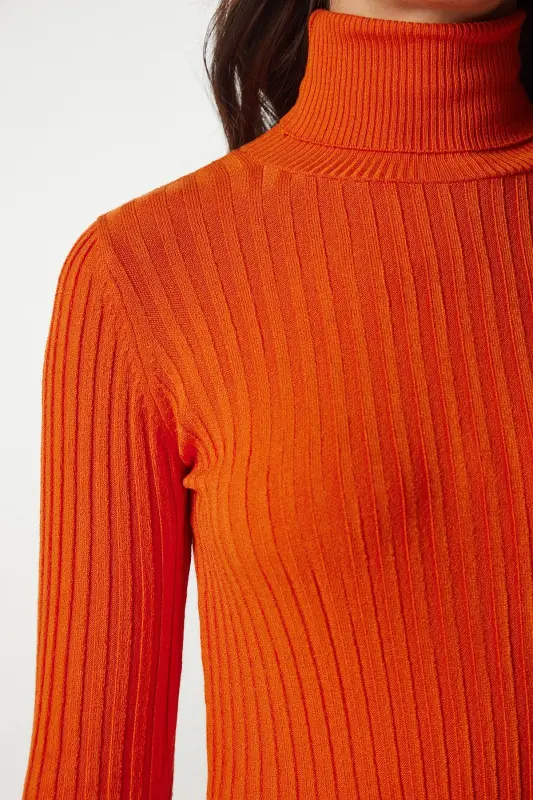 Ayol Oranj Balıkchi Yoqa Fitilli Asosiy Kozok BV00095-Oranj - 4
