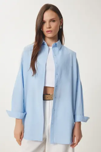 Ayol Osmon Havo Rangi Oversize Uzun Basic Ko'ylak DD00842 - Osmon Havo Rangi 