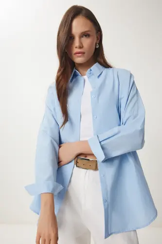 Ayol Osmon Havo Rangi Oversize Uzun Basic Ko'ylak DD00842 - Osmon Havo Rangi - 2