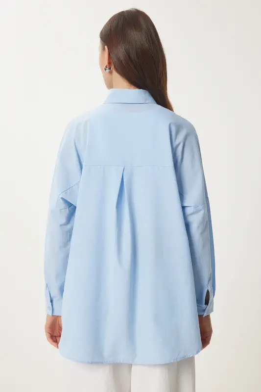 Ayol Osmon Havo Rangi Oversize Uzun Basic Ko'ylak DD00842 - Osmon Havo Rangi - 6