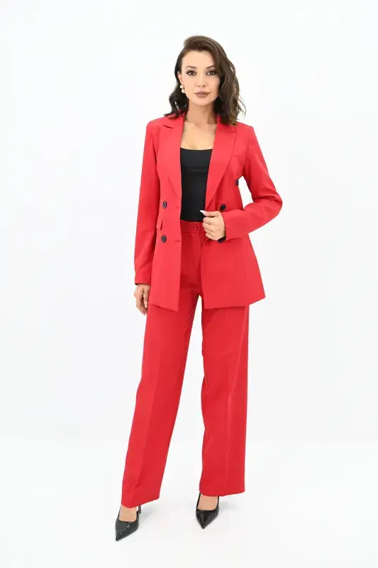 Ayol Palazzo shimli kurtka kostyumi 0111-23-qizil - KOZA BUTIK