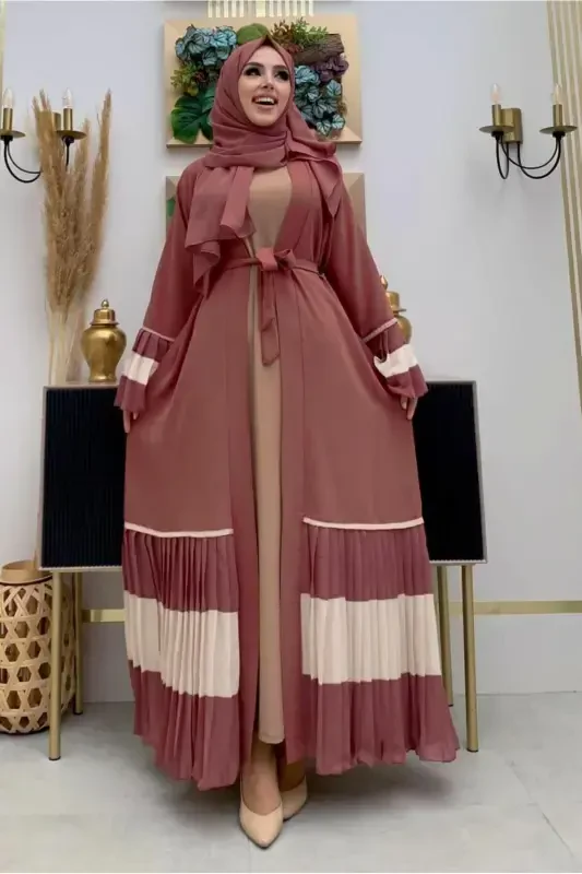 AYOL PUSHTI (GULKURUSU) PILISE DETAYLI VOLANLI ABAYA T 4547-PUSHTI (GULKURUSU) - 2