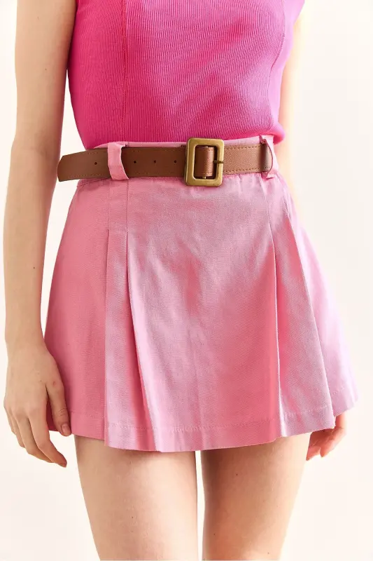 Ayol Pushti Kamarli Gabardin Shortli Yubka ETK-19000 - 5