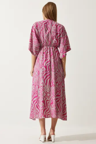 Ayol Pushti Kulrang Anvelop Yoqali Naqshli Yozgi Viskoza Libos DK00166-Pushti Kulrang - 5