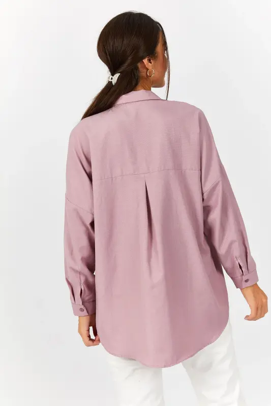 Ayol Pushti Oversize Uzun Asosiy Ko'ylak Arm-22y001118-Pushti - 4