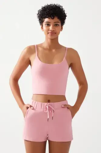 Ayol pushti rangli yengil yostiqli sport bras Straps-Pushti - 4