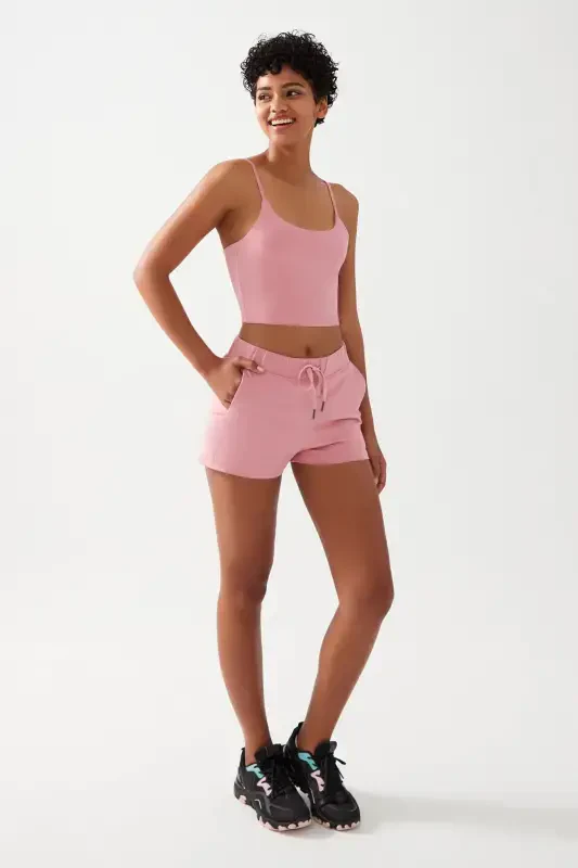 Ayol pushti rangli yengil yostiqli sport bras Straps-Pushti - 5