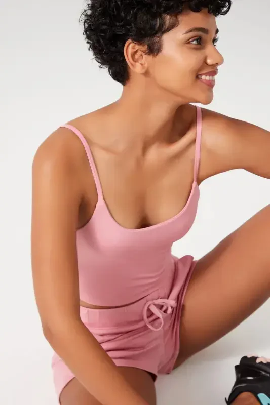 Ayol pushti rangli yengil yostiqli sport bras Straps-Pushti - 7