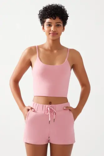 Ayol pushti rangli yengil yostiqli sport bras Straps-Pushti - 4