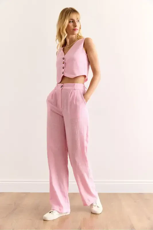 Ayol pushti ustki jilet pastki cho'ntak shimlar zig'ir ko'rinishi - 2