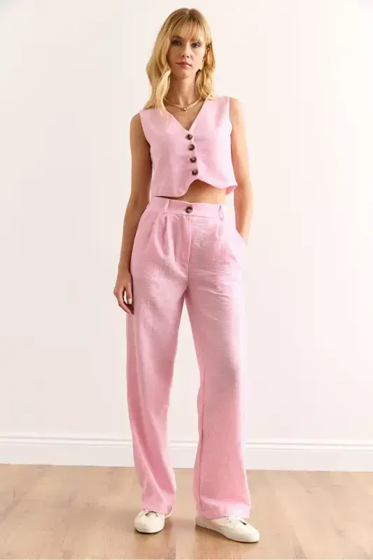 Ayol pushti ustki jilet pastki cho'ntak shimlar zig'ir ko'rinishi - 3