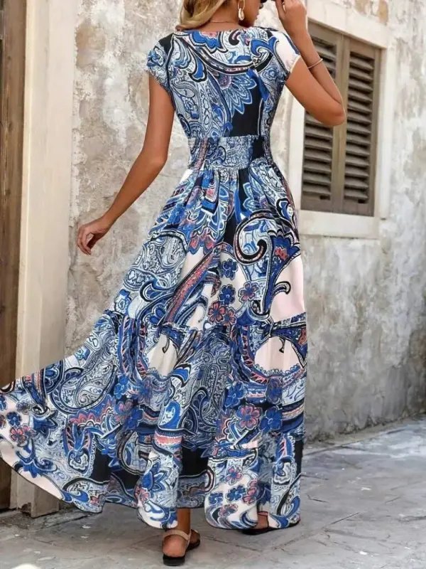 Ayol qisqa ko'rshapalak qanotli yengli V yoqali beli burmali suprema ko'ylak - 3