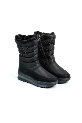 Ayol - Qiz - Unisex Qishki Mo'ynali Fermuarli Anatomik Taglik Qishki Bot - Qora-qora mat fermuar - GENEL MARKALAR (1)