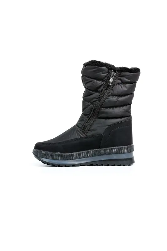 Ayol - Qiz - Unisex Qishki Mo'ynali Fermuarli Anatomik Taglik Qishki Bot - Qora-qora mat fermuar - 4