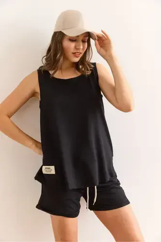 Ayol Qora Arma Detalli Shortli Kristal To'plam TKM- - OLALOOK (1)