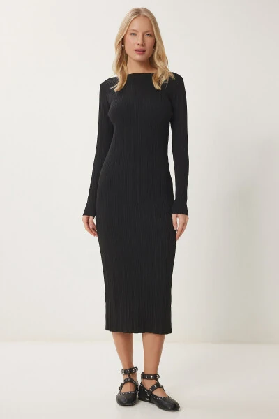 Ayol qora fitilli uzun trikotaj ko'ylak YY00228 - 1