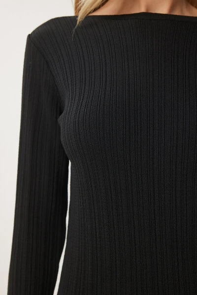 Ayol qora fitilli uzun trikotaj ko'ylak YY00228 - 5