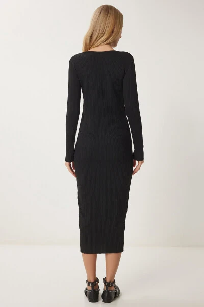 Ayol qora fitilli uzun trikotaj ko'ylak YY00228 - 6