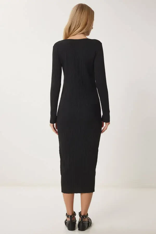 Ayol qora fitilli uzun trikotaj ko'ylak YY00228 - 6