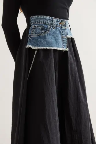 Ayol Qora Ko'k Denim Tafsilotli Cho'ntakli Parashyut Qo'ng'iroq E - 8